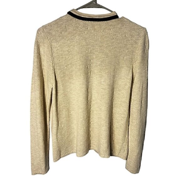 Chicos Beaded Open Front Cardigan Jacket Size 1 Beige Black Gold Embellished - Picture 2 of 6